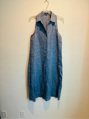 Theory Sleeveless Button-Front Chambray Maxi Dress - Blue